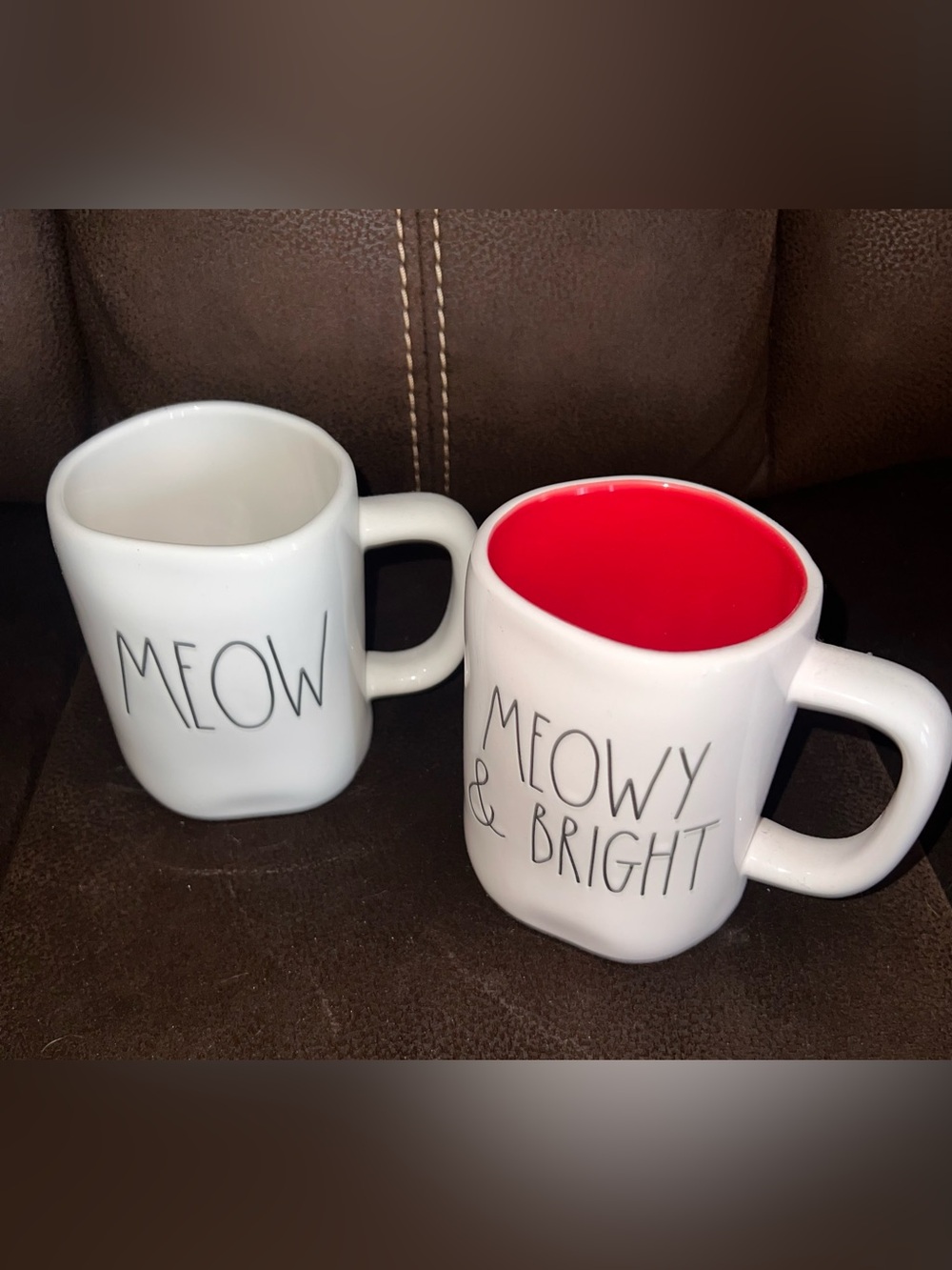 Rae Dunn Cat Mug Set “MEOW” & “MEOWY & BRIGHT” NWOT